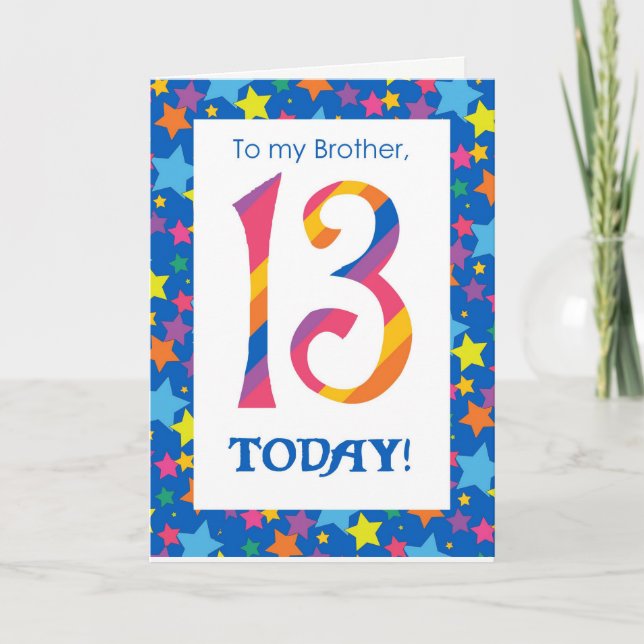 Cartão 13th Birthday Card for Brother, Stripes and Stars (Frente)