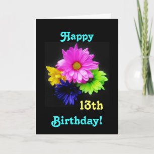 Cartão 13th Birthday Neon daisies