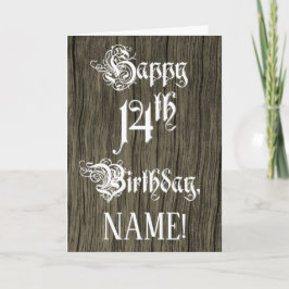 Cartão 14 Aniversário: Rico, Texto Elegante; Olhar Para A