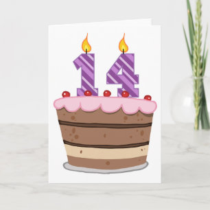Cartão 14 anos de idade no Bolo de Aniversário