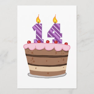 Cartão 14 anos de idade no Bolo de Aniversário