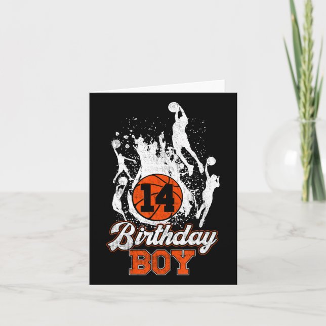 Cartão 14 Birthday Bysketbyll Theme Birthday Boy 14 anos (Frente)