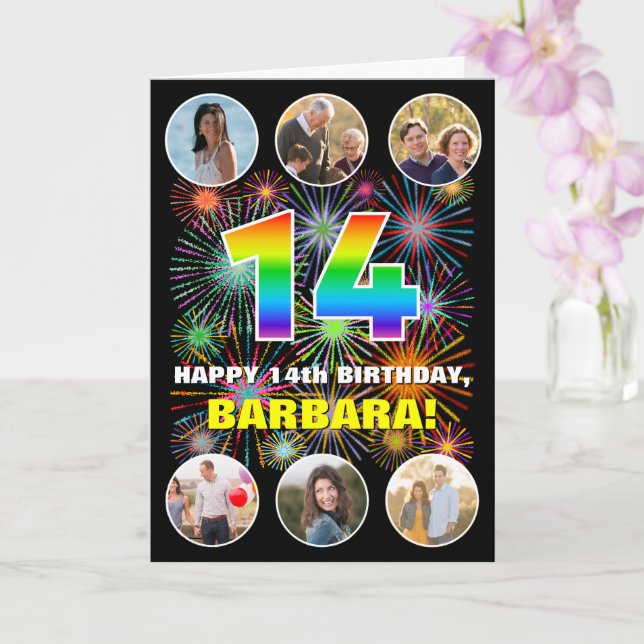Cartão 14 Birthday: Rainbow # divertido, nome personaliza (Orquídea)