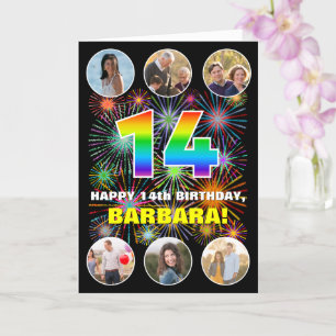 Cartão 14 Birthday: Rainbow # divertido, nome personaliza