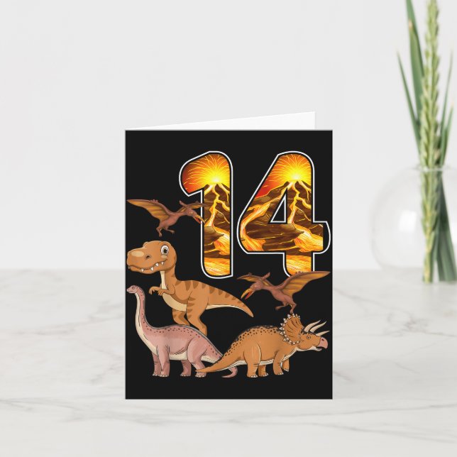 Cartão 14th Birthday Dinosaur T-rex 14 Years Old Birthday (Frente)