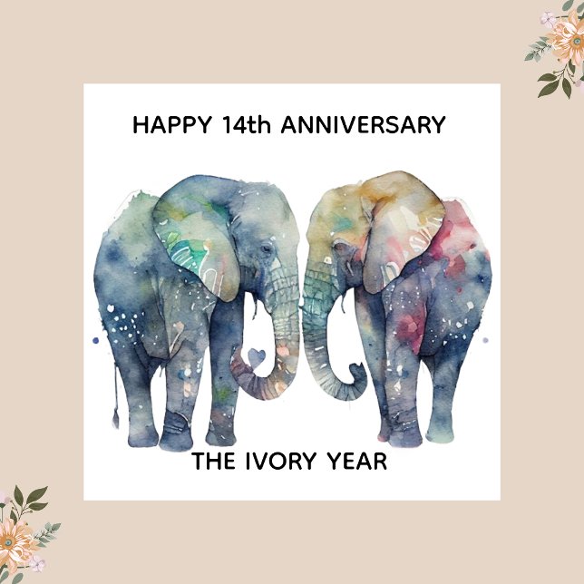 Cartão 14th wedding anniversary card elephant (Criador carregado)
