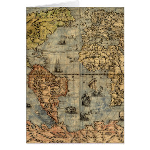 Cartão 1565 Mapa Antigo do Mundo de Forlani Cartografia V