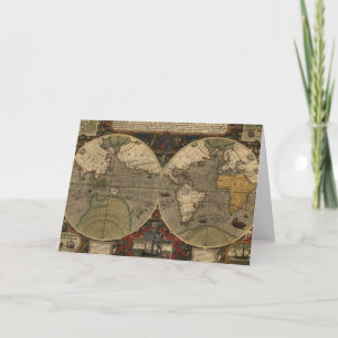 Cartão 1595 Vintage World Map by Jodocus Hondius