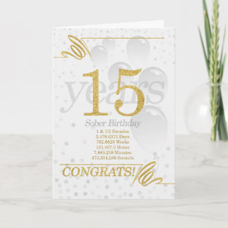 Cartão 15 Anos De Sober Birthday Faux Glitter Dourado