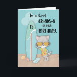 Cartão 15 anos, neto Birthday Beach Funny Legal Raccoon<br><div class="desc">É verão e seu neto está prestes a comemorar um aniversário. É por isso que criamos este verão o cartão temático de aniversário,  para que pudesse cumprimentá-lo um feliz 15 com um cartão que é justo para a estação.</div>