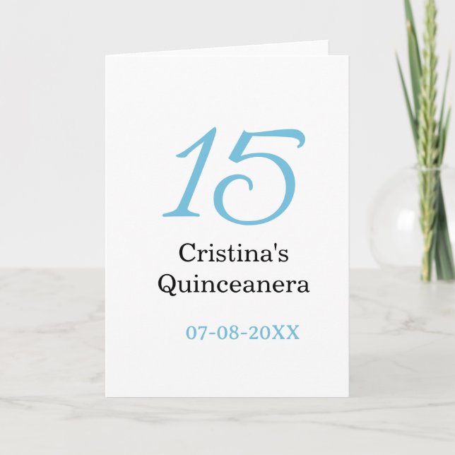 Cartão 15th quinceanera birthday blue black bold letter n (Frente)
