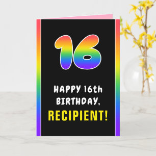 Cartão 16º Aniversário: Arco-íris Colorido # 16, Nome Per