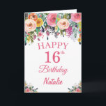Cartão 16º Aniversário - Flor Floral a Aquarela Placa Ros<br><div class="desc">16.º Cartão Rosa das Flores de Watercolor de Aniversário com nome e idade personalizados. Para mais personalização,  clique no botão "Personalizar" e use a ferramenta design para modificar este modelo.</div>