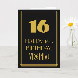 Cartão 16.º aniversário - Art Deco Inspirou "16" & Nome