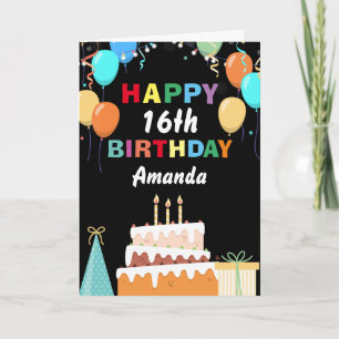 Cartão 16.º aniversário feliz Balões coloridos cozidos to