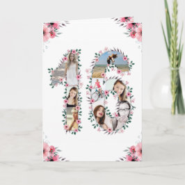 Cartão 16.º aniversário Foto Colagem Rapariga Rosa Flor B