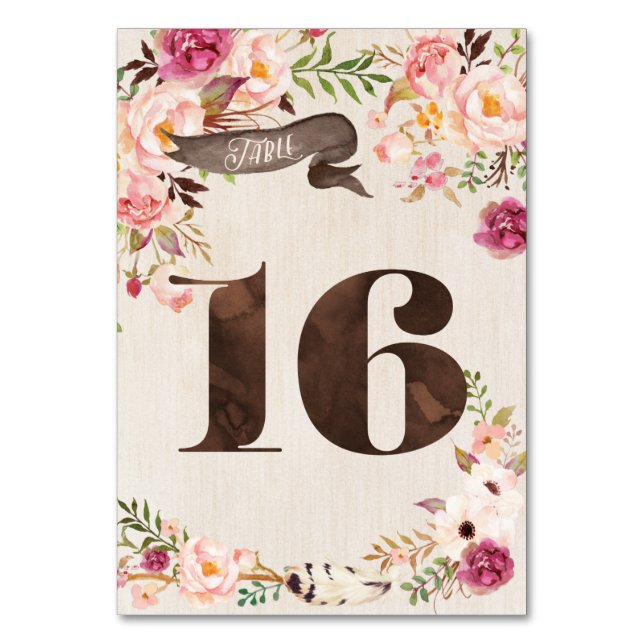 Cartão 16 de Tabela de Casamento Russo Floral Boho (Frente)