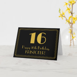 Cartão 16.o aniversário: Art Deco Inspirou "16" + Nome