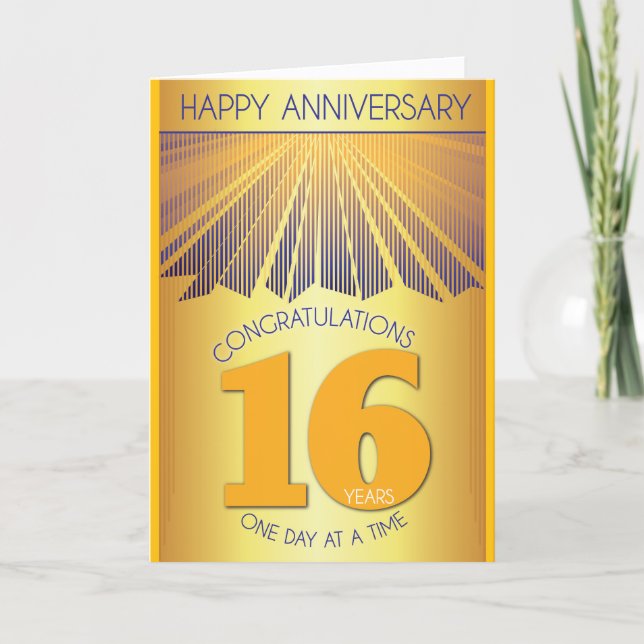 Cartão 16 Year Sober Anniversary | Golden Ray 12 Step  (Frente)