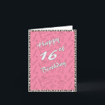 Cartão 16o aniversário feliz<br><div class="desc">16o cartão feliz do aniversário. com uma beira do teste padrão da zebra,  um teste padrão dos acessórios do fundo cor-de-rosa e de uma menina.</div>