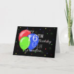 Cartão 16o neto feliz do aniversário<br><div class="desc">Um cartão de aniversário para aniversário de um neto o 16o com um fundo preto,  um balão azul,  vermelho e verde e uns redemoinhos dispersados e estrelas.</div>