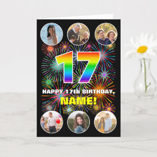 Cartão 17º aniversário: Divertido Rainbow #, Personalizar