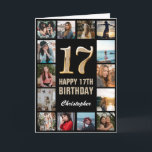 Cartão 17º aniversário feliz Colagem de Fotos Preta e Dou<br><div class="desc">17º Cartão de Aniversário Feliz, Preto e Dourado. Para mais personalização, clique no botão "Personalizar" e use nossa ferramenta de design para modificar este modelo.</div>