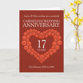 Cartão 17.º aniversário de casamento coração das miçangas
