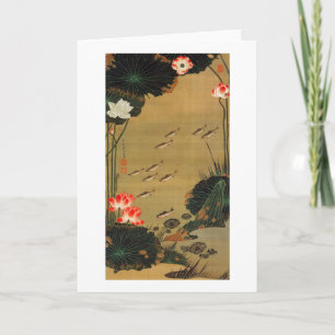 Cartão 17. 蓮池遊魚図, lagoa com Lotus, Jakuchū do 若冲