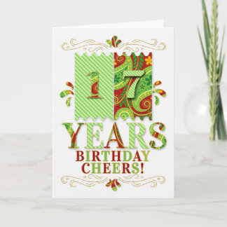 Cartão 17.o aniversário para rapazes e raparigas em verde