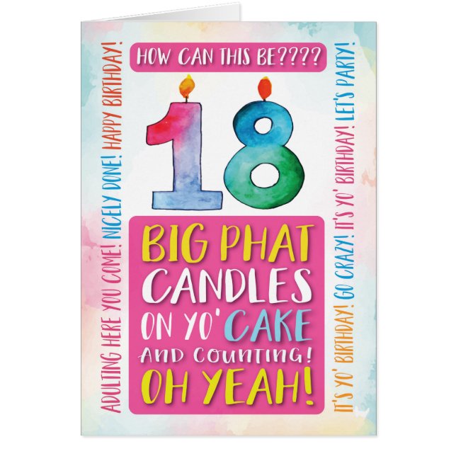 Cartão 18º Aniversário Adultando Aqui Você Vem Festa de V (Frente)