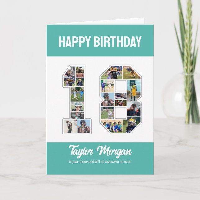 Cartão 18º aniversário Aniversário Número 18 Foto Colagem (Frente)