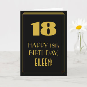Cartão 18º Aniversário ~ Arte Deco Inspirou "18" & Nome