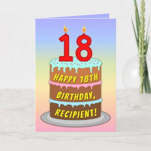 Cartão 18º Aniversário — Bolo Divertido & Velas, c/ Nome 