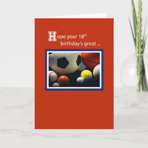 Cartão 18º aniversário do Esporte, bolas, vermelho