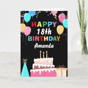 Cartão 18º aniversário feliz Balões coloridos cozidos tor