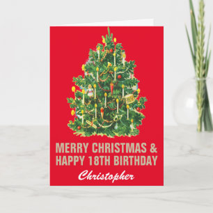 Cartão 18º aniversário feliz e feliz Natal vermelho e Dou