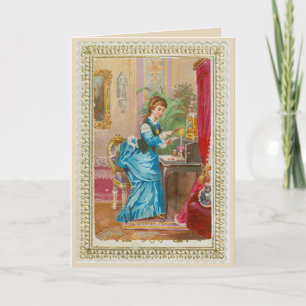 Cartão 1875 — Senhora vitoriana em escrivaninha