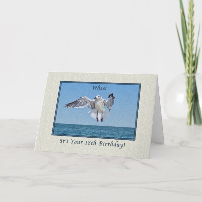Cartão 18.ª Placa de aniversário com Pássaro Gull Rindo (Frente)