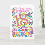 Cartão 18o aniversário floral chique para a neta<br><div class="desc">18o um cartão de aniversário muito bonito,  floral para "uma neta muito especial",  com um número cor-de-rosa e verde 18 dos doces e a palavra da "filha etapa no rosa dos doces",  com os conjuntos de flores e de borboletas brilhantes e "feliz aniversario" em todas as cores do arco-íris.</div>