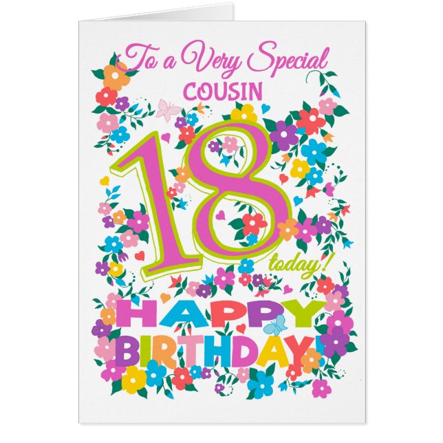 Cartão 18o aniversário floral chique para o primo (Frente)