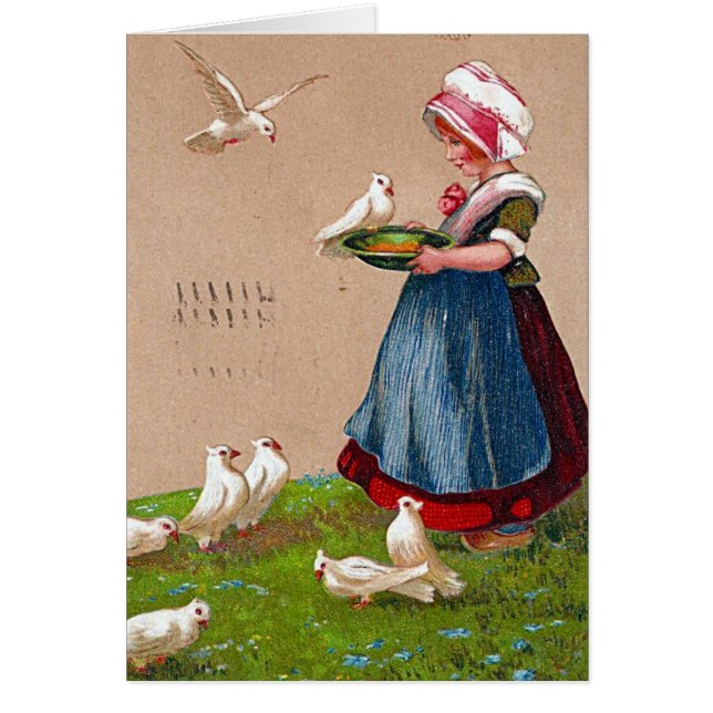 Cartão 1909 Alimentando Os Pássaros Antigo (Frente)