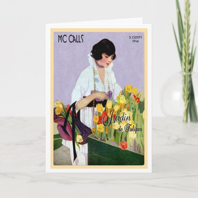 CARTÃO 1914! VINTAGEM "FRANCÊS TULIP GARDEN" (Frente)
