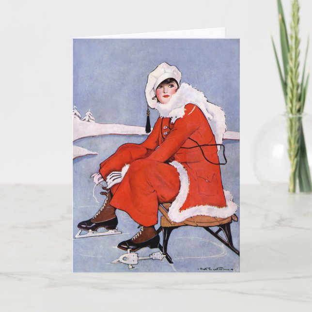 Cartão 1916 Vintage Fashionable Woman Ice Skater (Frente)