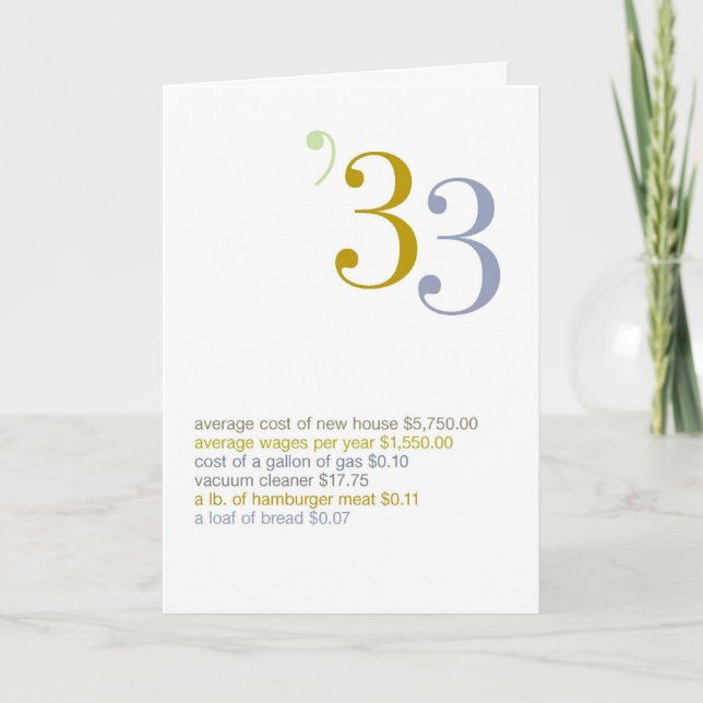 Cartão 1933 fatos de divertimento do aniversário (Frente)