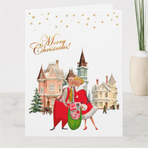 Cartão 1950 Casal de Natal Feliz
