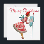 Cartão 1950 Vintage Lady Checking Christmas Mail<br><div class="desc">O Natal como parecia na década de 1950 com esta trabalho de arte retrô de uma senhora vestida com um vestido de cheio esfolado em vermelho e verde holly.</div>