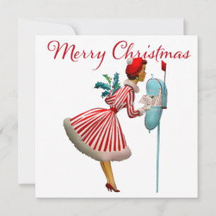 Cartão 1950 Vintage Lady Checking Christmas Mail