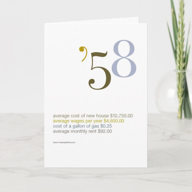 Cartão 1958 fatos de divertimento do aniversário (Frente)