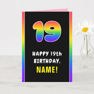 Cartão 19.º aniversário: Arco-Íris Colorido nº 19, Nome P